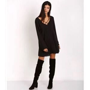 Show Me Your Mumu women small Black Joni mini Flow Dress boho long sleeve lined
